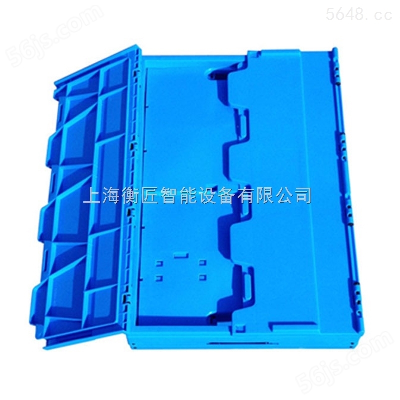 *折叠箱带盖子物流箱内倒式透明蓝色周转箱塑料箱600*400